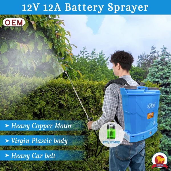 OEM 12V12A 18L Battery Operated Knapsack Agricultural Sprayer – High Pressure, Heavy-Duty Design, Long Battery Backup, Free 60cm Copper Gun, 4 Nozzles, Heavy Car Belt for Efficient Spraying in Farming, Gardening & Pest Control - Image 7