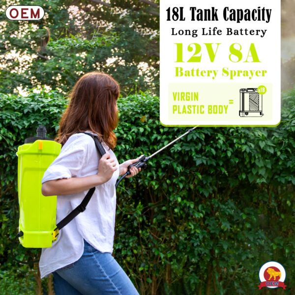 OEM 2in1 Battery Sprayer 12V8A with HI Jet Gun – 18L Knapsack Sprayer, Battery & Manual Operated, High Pressure, Big Battery, 4 Nozzles Included, Heavy Duty for Agriculture & Gardening - Image 3