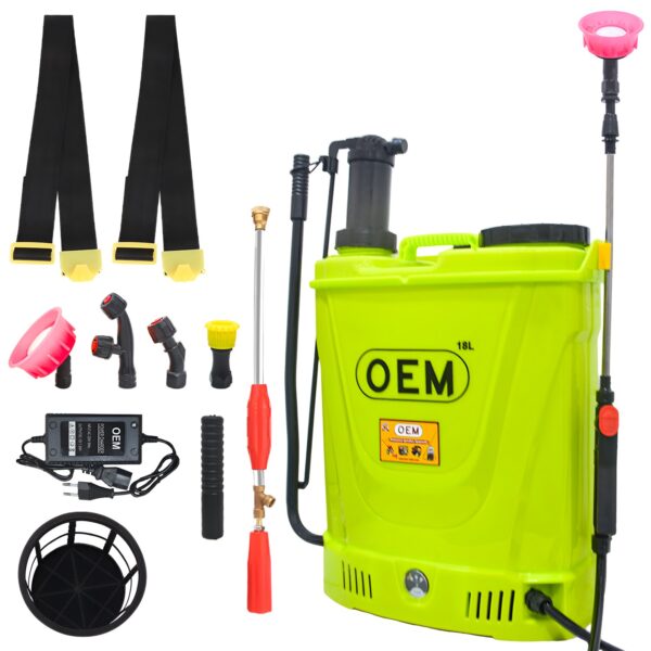 OEM 2in1 Battery Sprayer 12V8A with HI Jet Gun – 18L Knapsack Sprayer, Battery & Manual Operated, High Pressure, Big Battery, 4 Nozzles Included, Heavy Duty for Agriculture & Gardening