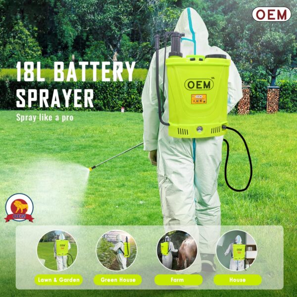 OEM 2in1 Battery Sprayer 12V8A with HI Jet Gun – 18L Knapsack Sprayer, Battery & Manual Operated, High Pressure, Big Battery, 4 Nozzles Included, Heavy Duty for Agriculture & Gardening - Image 6