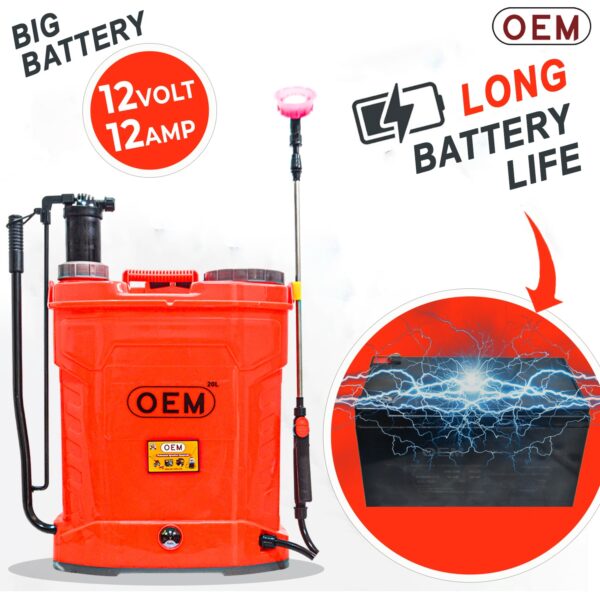 OEM 2in1 Battery & Hand Operated 12V12A 20L Agriculture knapsack Sprayer with Free Gun | Heavy Battery | Heavy Copper Motor for High Pressure - Image 3