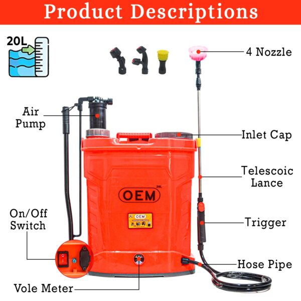 OEM 2in1 Battery & Hand Operated 12V12A 20L Agriculture knapsack Sprayer with Free Gun | Heavy Battery | Heavy Copper Motor for High Pressure - Image 2