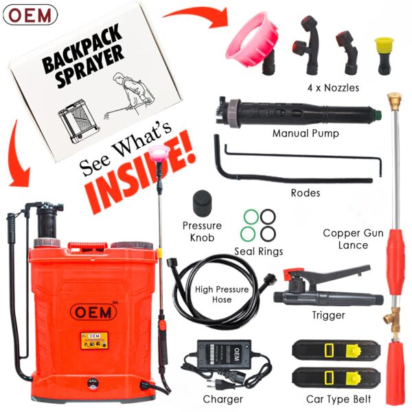 OEM 2in1 Battery & Hand Operated 12V12A 20L Agriculture knapsack Sprayer with Free Gun | Heavy Battery | Heavy Copper Motor for High Pressure - Image 10