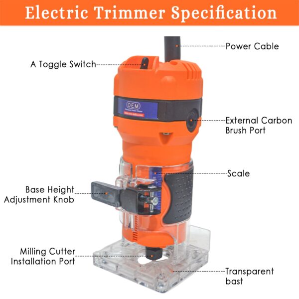 OEM Professional Electric Wood Trimmer Router 800W Full Copper Motor | 6-Month Warranty | No Load Speed 32000R/Min | Low-Noise Tool for Wood | Ideal for Cutting | Adjustable Base Woodworking Tool - Image 2